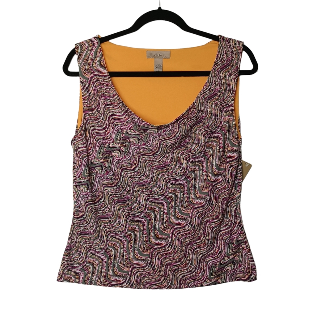 I.E. Caravan Pink Yellow Green Multi Print Sleeveless Top Medium NWT